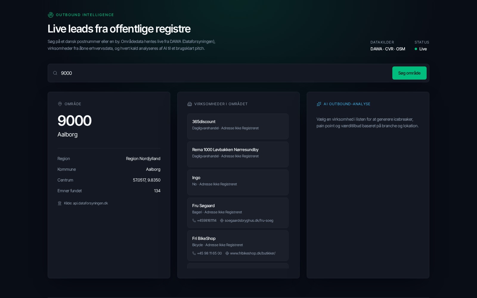Skærmbillede af Live Data Insights
